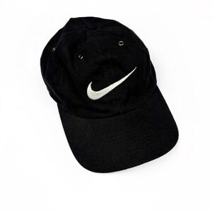 Vintage Nike Strapback Baseball Cap Hat Black Embroidered Swoosh Cotton 90s